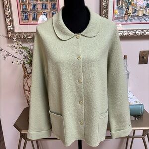 VINTAGE LAURA ASHLEY SOFT GREEN MERINO WOOL BUTTON DOWN CARDIGAN SWEATER SZ XL